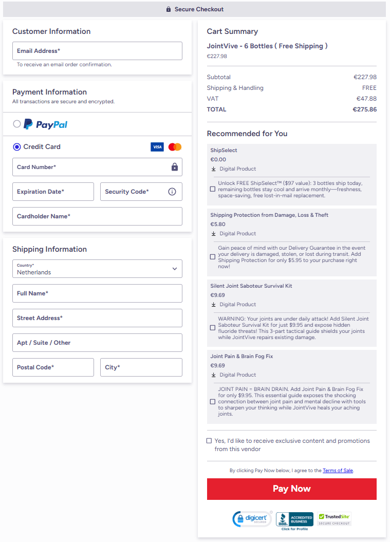 JointVive Checkout Page